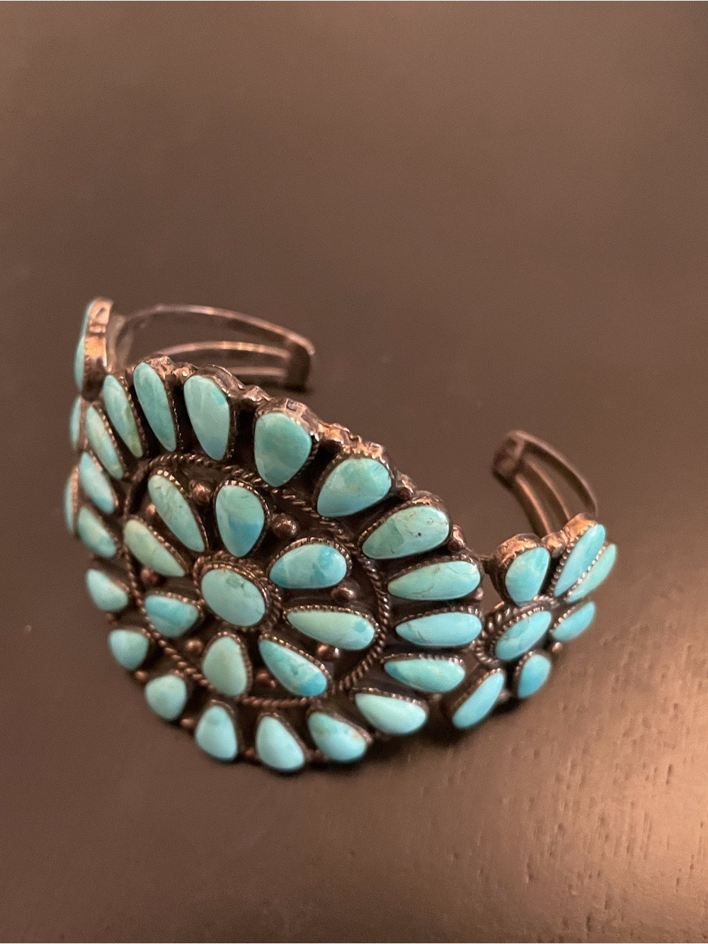 Vintage Native American Sterling Silver Turquoise Cluster Cuff Bracelet Old Pawn